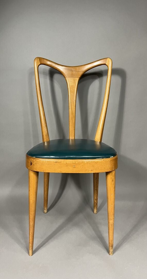 Guglielmo ULRICH (1904-1977) - Suite de 5 chaises à large dossier évasé, ajouré…