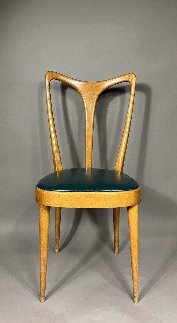 Guglielmo ULRICH (1904-1977) - Suite de 5 chaises à large dossier évasé, ajouré…