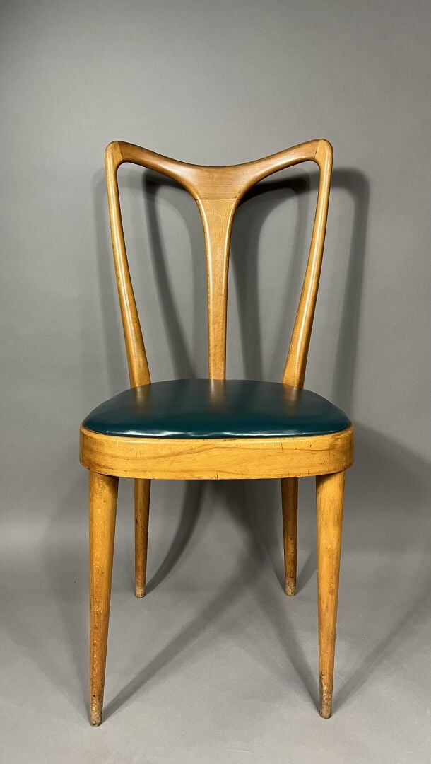 Guglielmo ULRICH (1904-1977) - Suite de 5 chaises à large dossier évasé, ajouré…