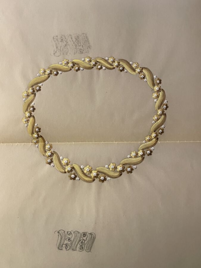 LOT de 13 PROJETS de bijoux sur calque ou papier - Gouache - Formats divers - -…