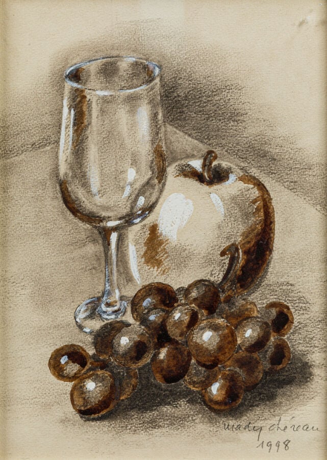 Maddy CHÉREAU (XXème siècle) - Fleur d'artichaut, 1997 - Gouache sur papier, si…