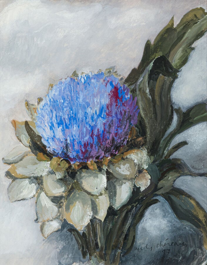 Maddy CHÉREAU (XXème siècle) - Fleur d'artichaut, 1997 - Gouache sur papier, si…