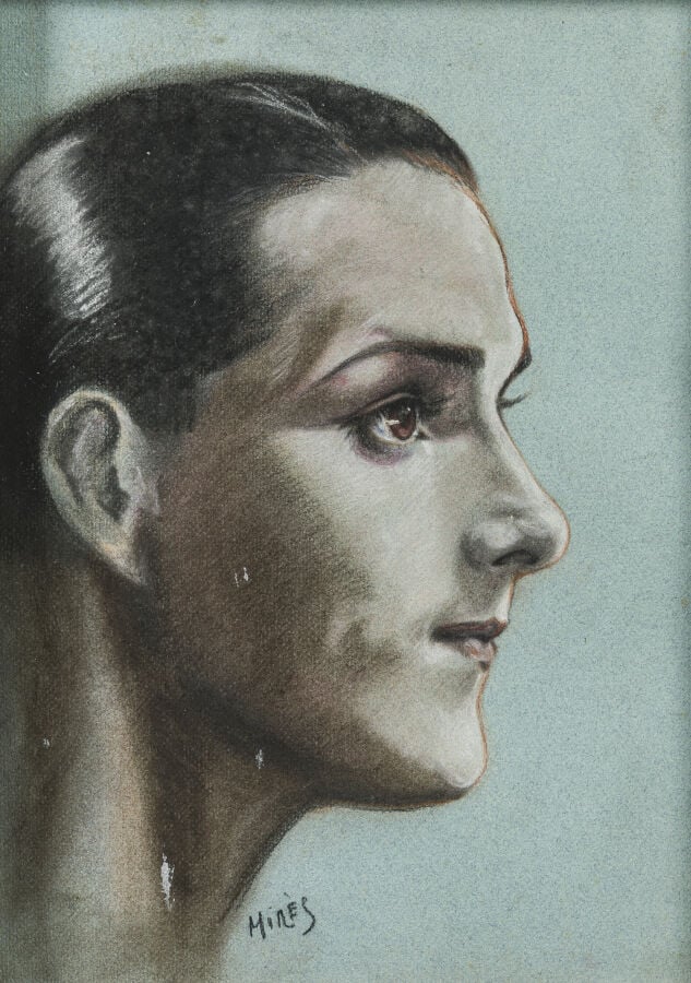 MIRES (XXème siècle) - Portrait de Jean Weber - Fusain et crayon de couleurs, s…