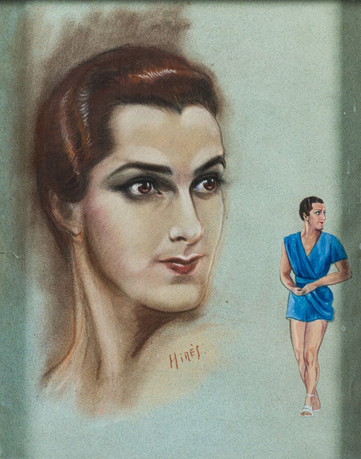 MIRES (XXème siècle) - Portrait de Jean Weber - Fusain et crayon de couleurs, s…