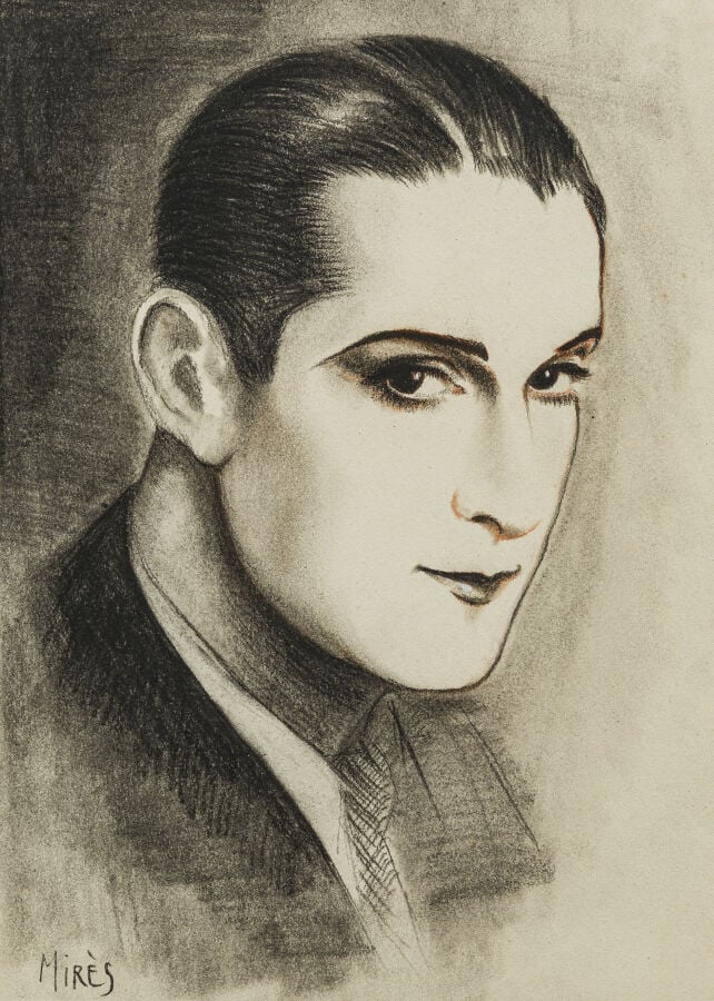 MIRES (XXème siècle) - Portrait de Jean Weber - Fusain et crayon de couleurs, s…