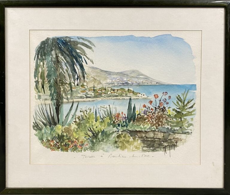 MORGAT (XXe) - Terrasse à Beaulieu sur mer - Aquarelle sur papier - Signée en b…