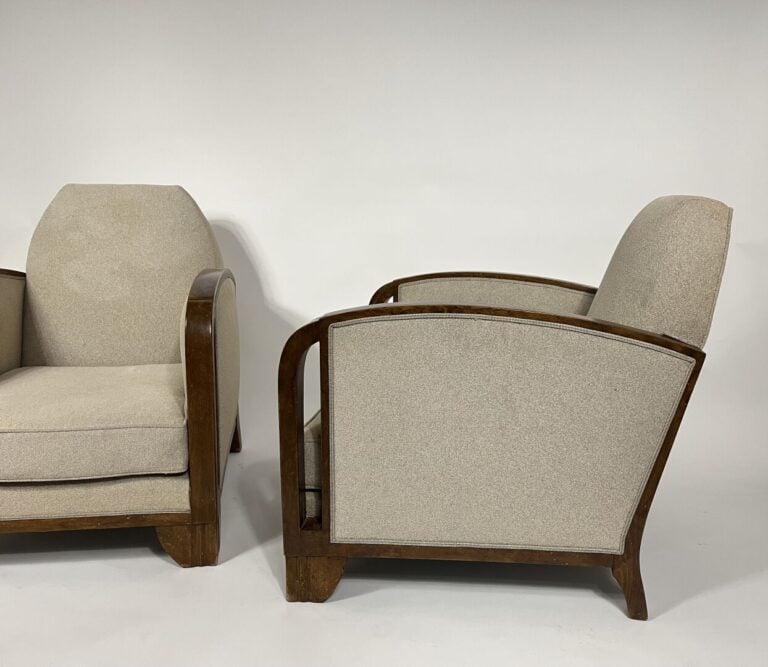 Paire de fauteuils en bois et tissu beige - Dans le style Art Déco - H: 78 cm