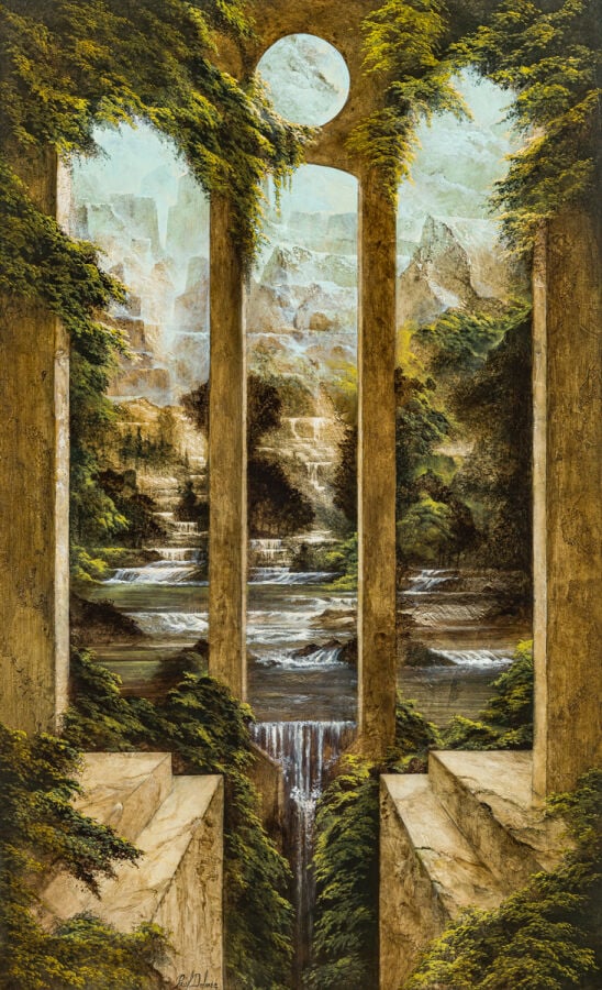 Paul DELMÉE (1944-) - Paysage imaginaire - Tempera sur carton, signée en bas à…
