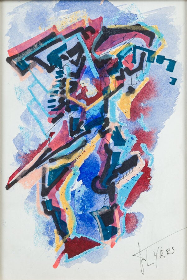 P.LYRES. - Composition - Aquarelle sur papier - Signée et datée 1993 en bas à d…