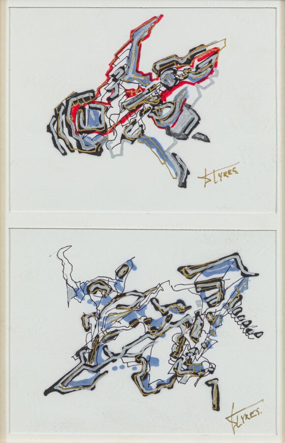 P.LYRES. - Composition - Aquarelle sur papier - Signée et datée 1993 en bas à d…