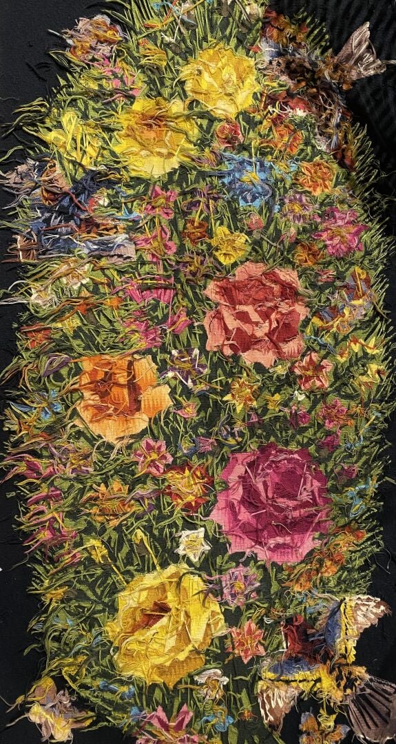 René PERROT (1912-1979) - Roisiers et oiseaux - Tapisserie d'Aubusson monogramm…