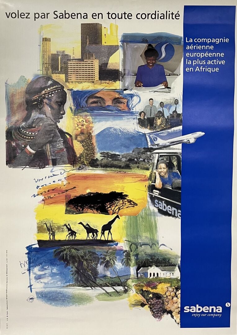 SABENA, lignes aériennes belges - Afrique - Affiche lithographiée - Marci - 99…