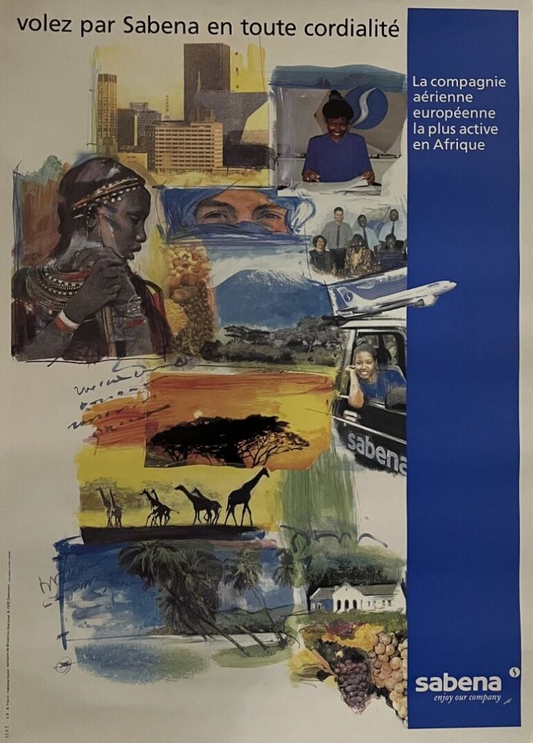 SABENA, lignes aériennes belges - Afrique - Affiche lithographiée - Marci - 99…