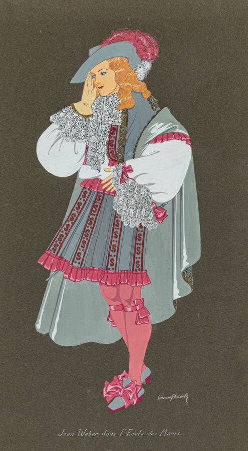 Simone SCHWARTZ (XXème siècle) - Jean Weber dans l'école des maris - Gouache su…