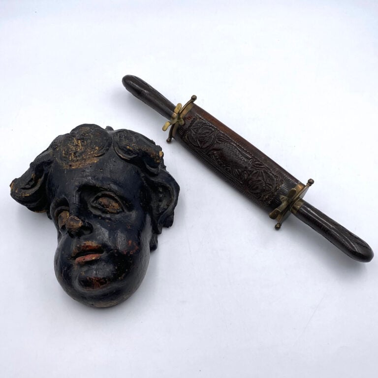 TETE d'applique en bois sculpté patiné noir (21 cm) - Service à découper fourch…