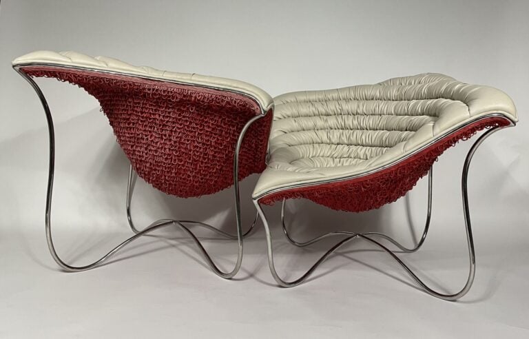 VITO SELMA (XXe) - Paire de fauteuils, modèle "Paisley", en cuir, métal et cord…