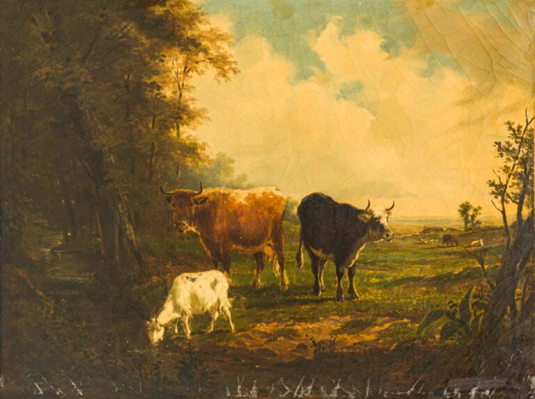 CARTIER (XIXème siècle) - Vaches à la mare - Deux huiles sur toile, signée en b…