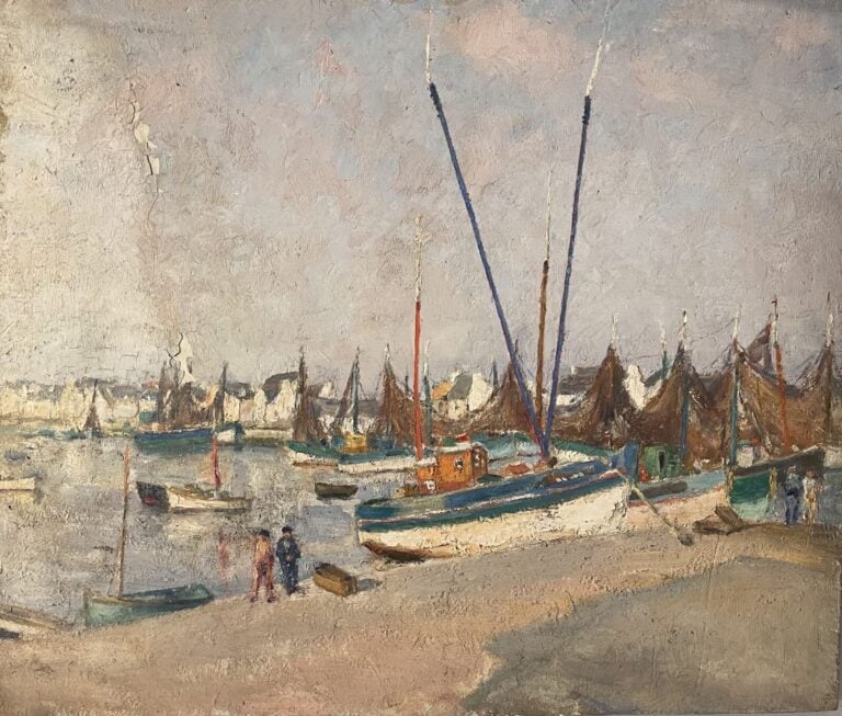 CHARLES MARTIN-SAUVAIGO (1881-1970) - Le Guilvinec, 1958 - Huile sur panneau, a…