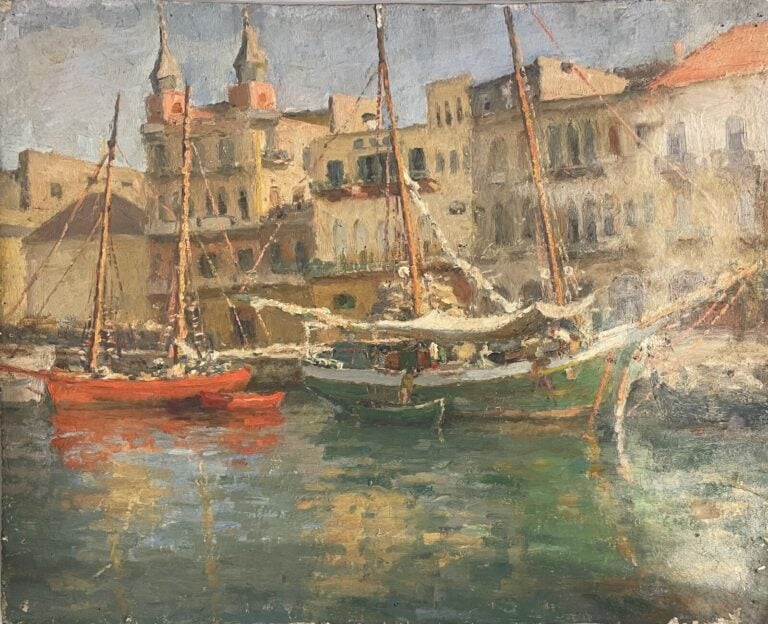 CHARLES MARTIN-SAUVAIGO (1881-1970) - Port de Beyrouth, 1957 - Huile sur pannea…