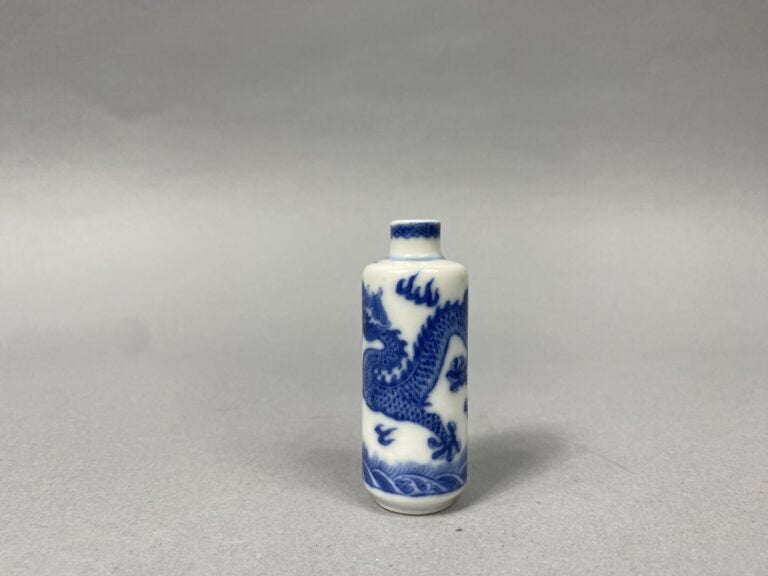 Chine - Ensemble de deux flacons tabatières en porcelaine bleu blanc à décor po…