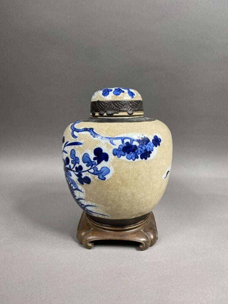 Chine, Nankin - Potiche couverte en porcelaine bleu blanc à décor d'oiseau perc…