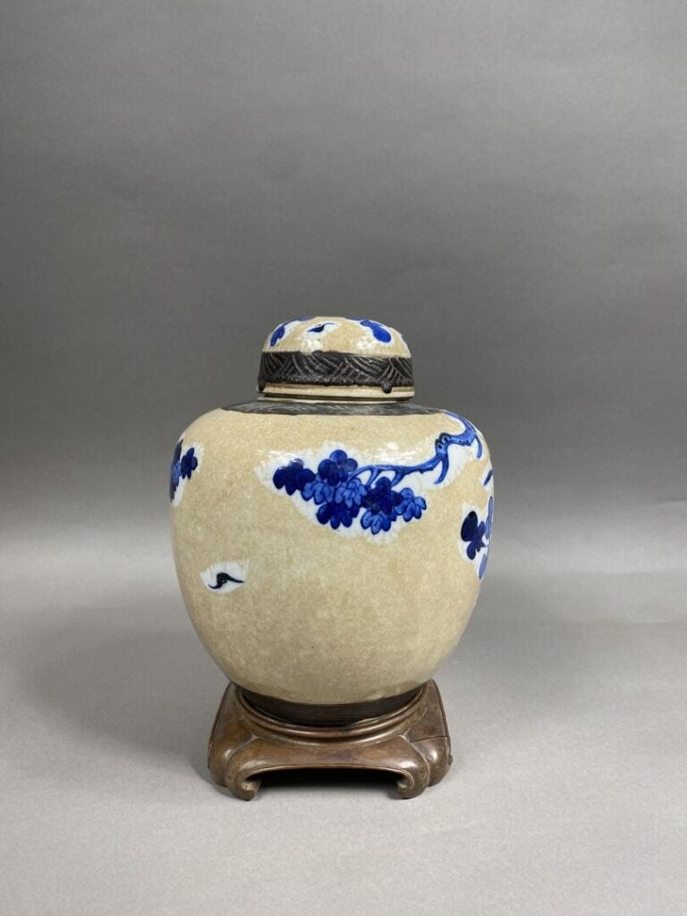 Chine, Nankin - Potiche couverte en porcelaine bleu blanc à décor d'oiseau perc…
