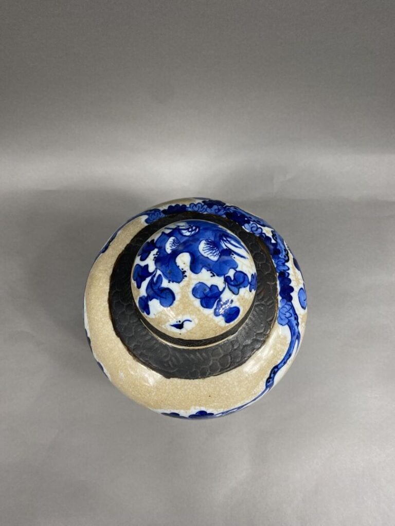 Chine, Nankin - Potiche couverte en porcelaine bleu blanc à décor d'oiseau perc…