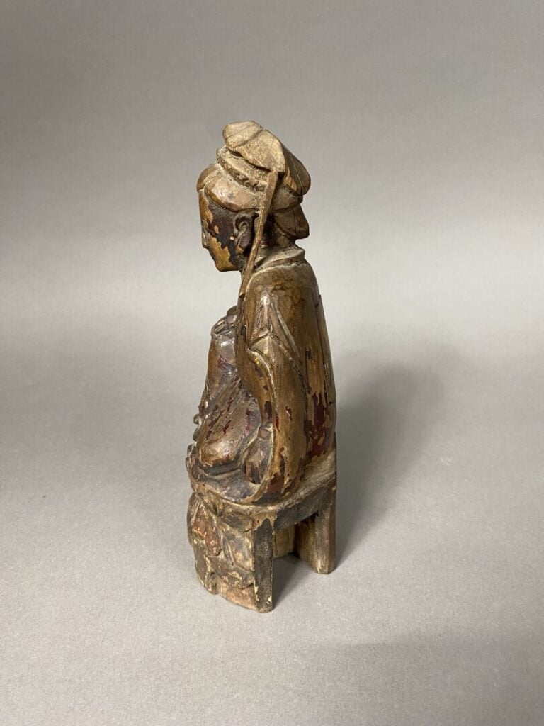 Chine, XIXe siècle - Ensemble de trois sculptures en bois - H(pour la plus gran…