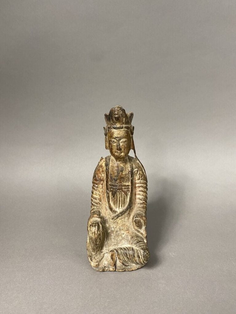 Chine, XIXe siècle - Ensemble de trois sculptures en bois - H(pour la plus gran…