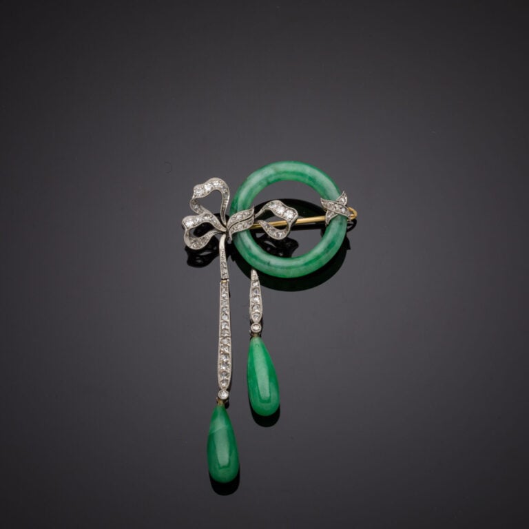 Délicate BROCHE "nœud négligé" en platine (min.800‰) et or jaune (750‰) articul…