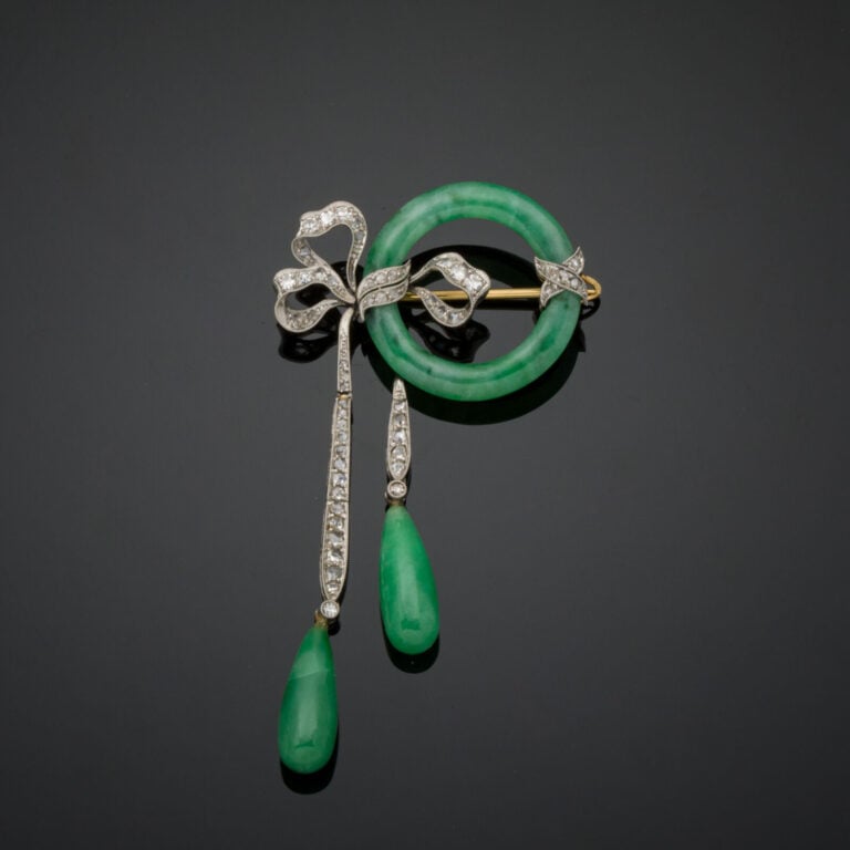 Délicate BROCHE "nœud négligé" en platine (min.800‰) et or jaune (750‰) articul…