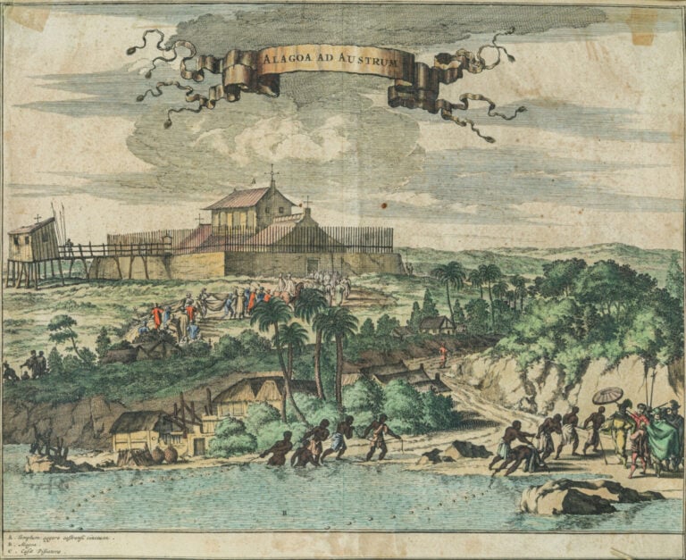 Deux GRAVURES en couleurs » Alagoa ad nostrum », Castrum Mauritij ad Ripani (Br…