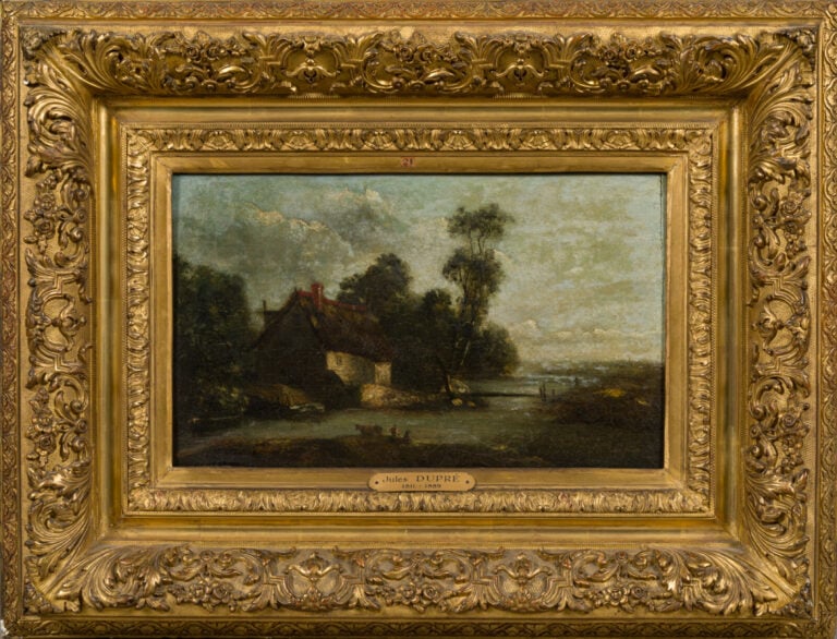 DUPRE Jules (attribué à) - Paysage de ferme - Huile sur panneau - 25 x 41.5 cm…