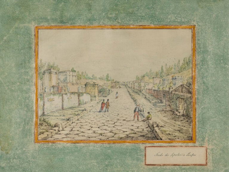 ECOLE ITALIENNE - Strada dei Sepoteri à Pompei - Encre et aquarelle - 16 X 22 c…