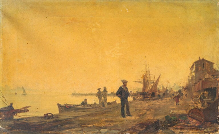 ECOLE XIXème - Marin sur le port - Huile sur toile, non signée (accident) - 40…