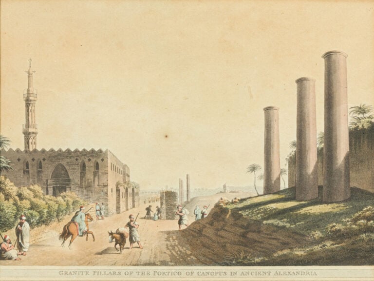Ensemble de 10 GRAVURES orientales : Alexandrie, Inisso, Abou-Mandour, ruines,…