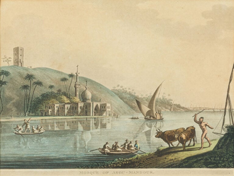 Ensemble de 10 GRAVURES orientales : Alexandrie, Inisso, Abou-Mandour, ruines,…
