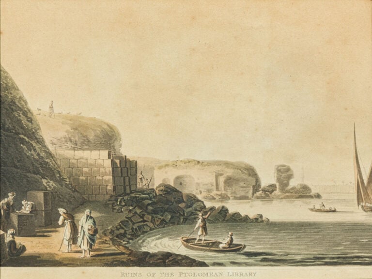 Ensemble de 10 GRAVURES orientales : Alexandrie, Inisso, Abou-Mandour, ruines,…