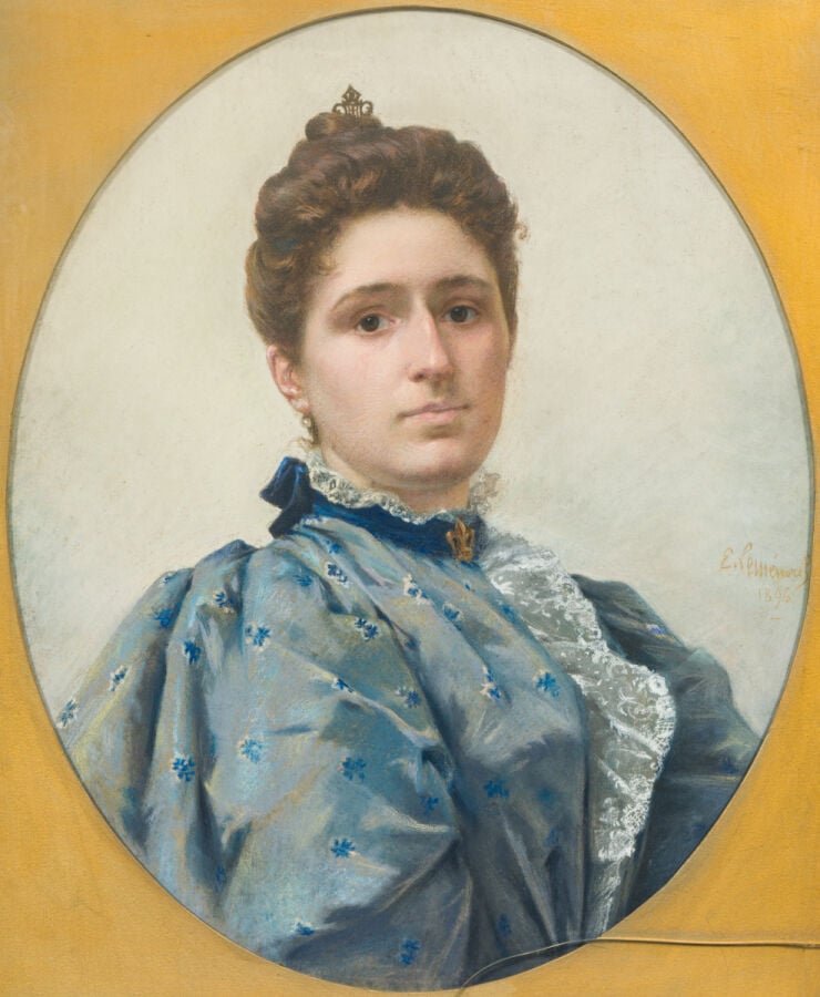 Ernest-Emile LEMENOREL (1848-1934) - Portrait de femme à la robe bleue et volan…