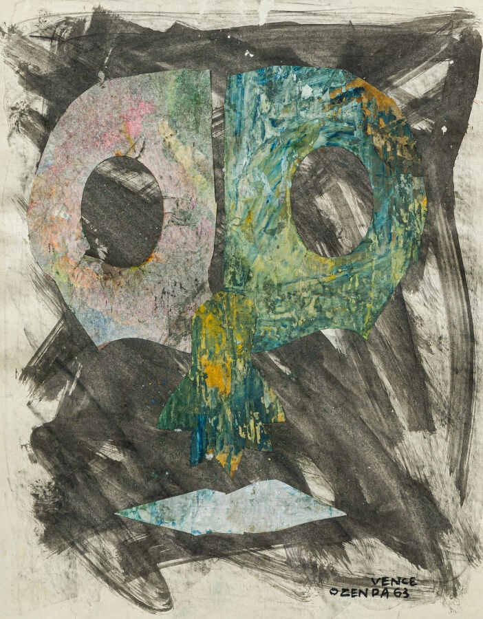 FRANÇOIS OZENDA (1923-1976) - Composition au masque, 1963 - Technique mixte et…