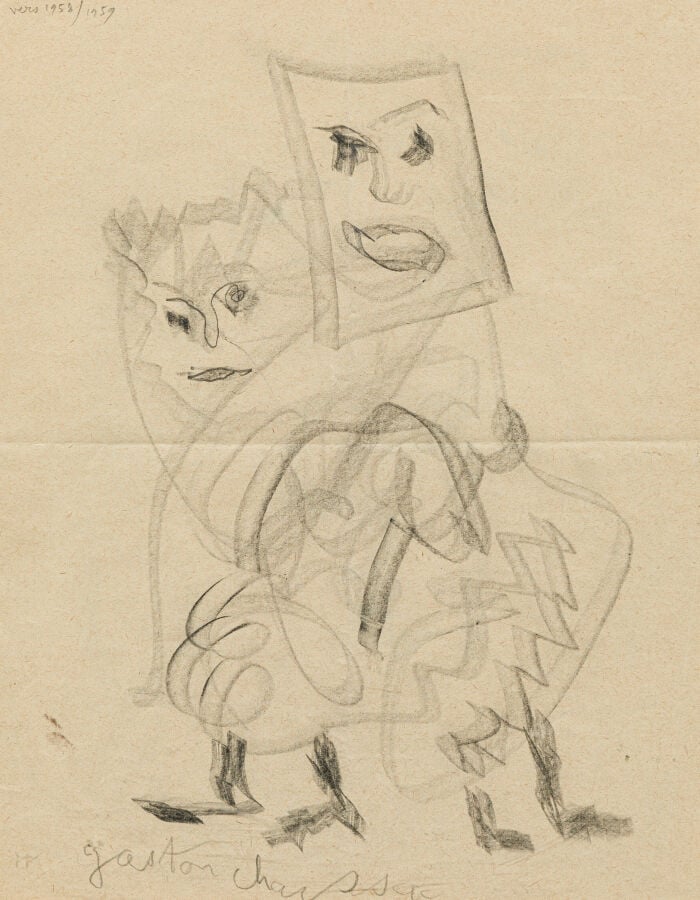 GASTON CHAISSAC (1910-1964) - Gina tristesse (?), c.1960-1962 - Fusain sur papi…