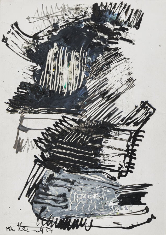 GEORGES VAN HAARDT (1907-1980) - Composition; 1953 - Huile sur papier, signée e…
