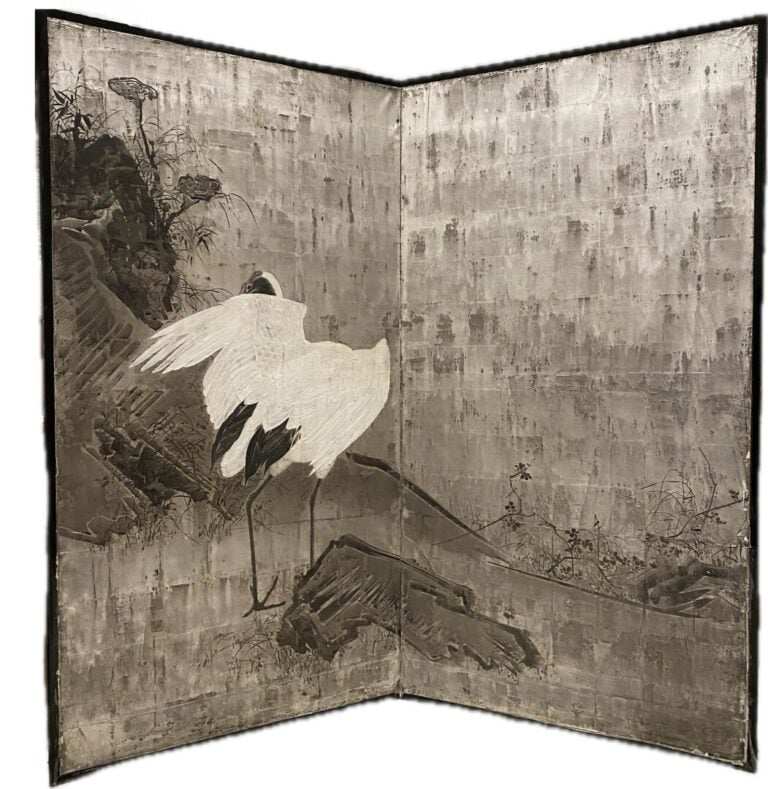 Japon - Epoque Edo (1603-1868), XIXe siècle - Paravent à deux feuilles, encre e…