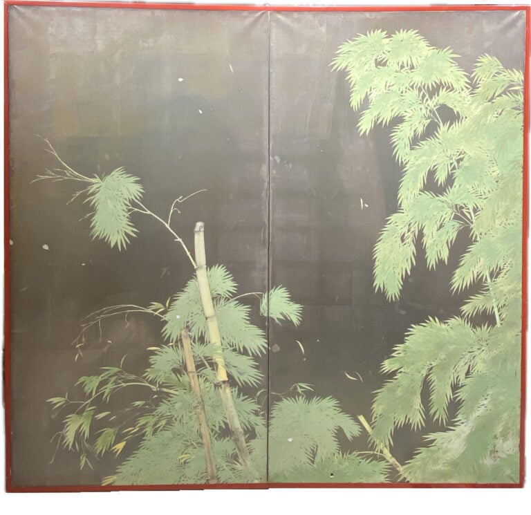 Japon - Epoque MEIJI (1868-1912) - Paravent à deux feuilles, encre et polychrom…