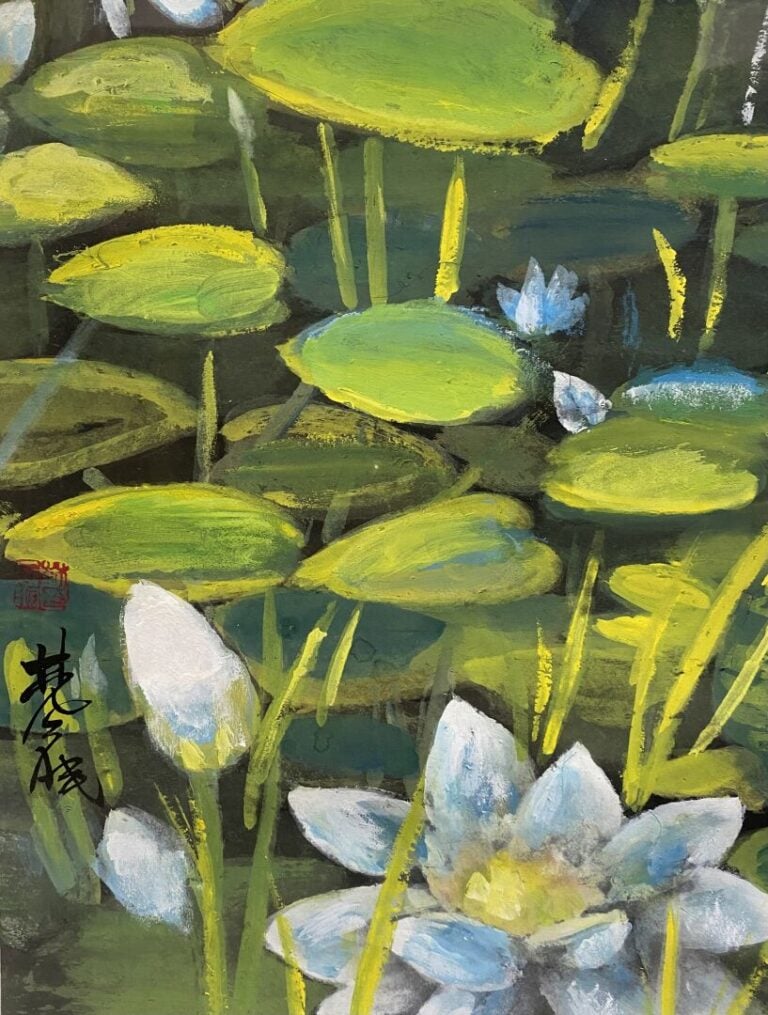 [=] LIN Fengmian (1900-1991) - Lotus Pong - Encre et couleurs sur papier - Sign…