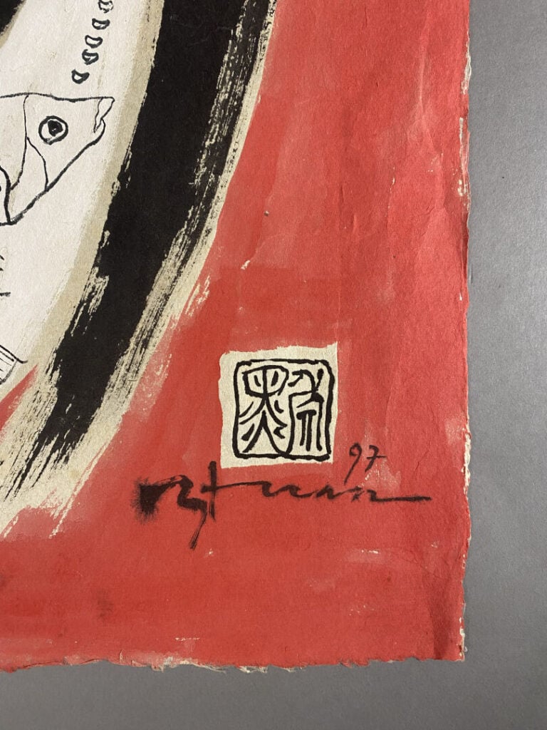 NGUYEN TUAN (XXe siècle) - Les chats - Gouache et encre sur papier - Signé et d…