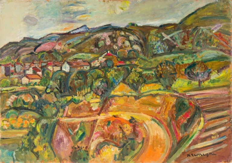 PINCHUS KREMEGNE (1890-1981) - Paysage de Ceret, circa 1947 - Huile sur papier…