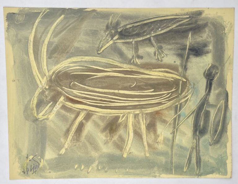 SLAVKO KOPAČ (1913-1995) - Animaux et homme, 1949, technique mixte sur papier,…