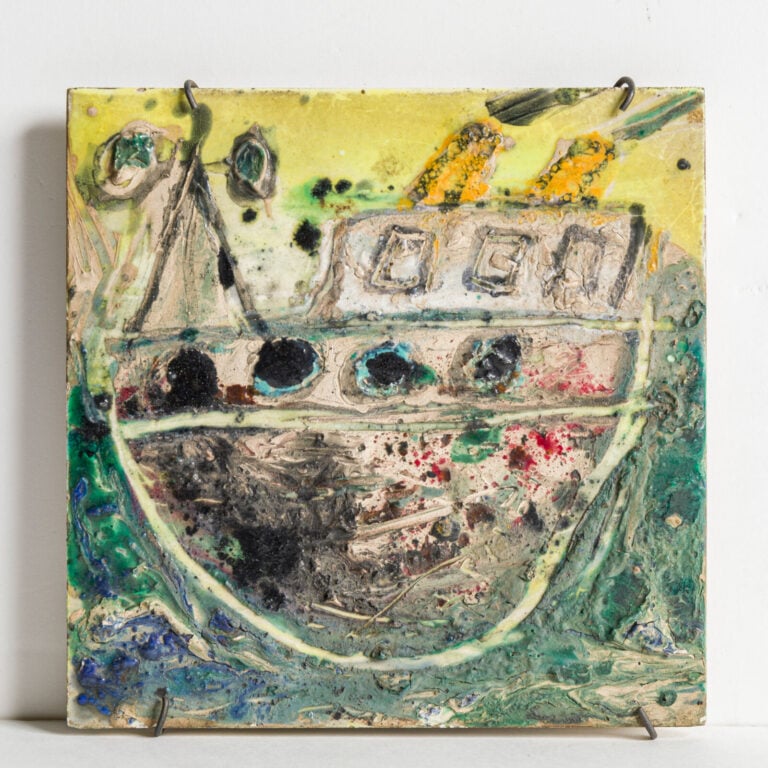 SLAVKO KOPAČ (1913-1995) - Bateau - Carreau de céramique émaillée - 15 x 15 cm…