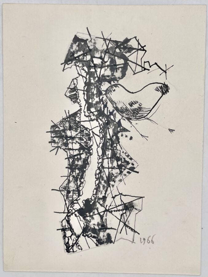SLAVKO KOPAČ (1913-1995) - Composition à l'oiseau, 1966 encre sur papier, datée…